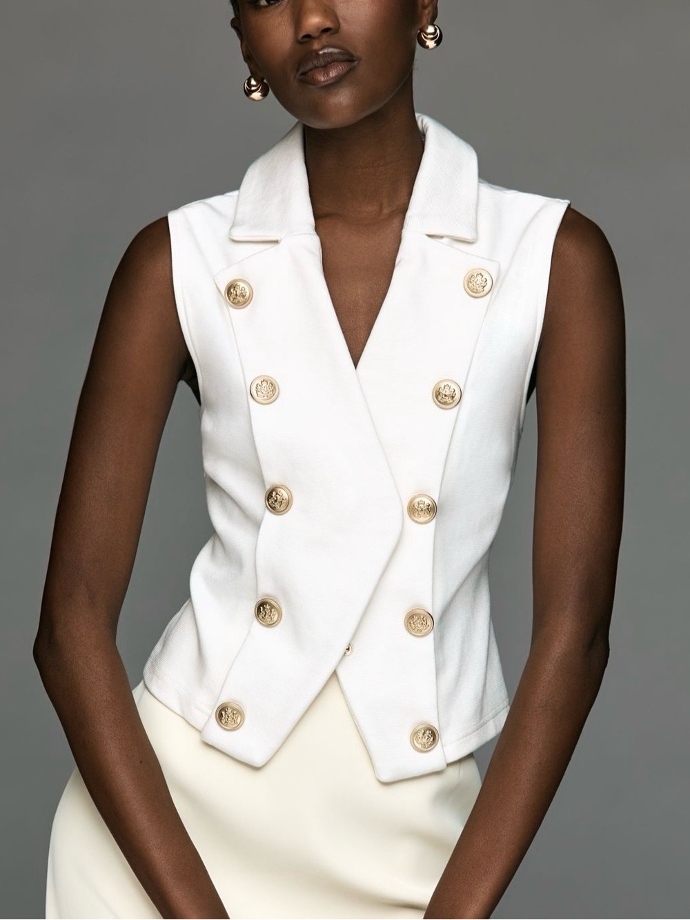 NWT Anthropologie Sergeant Vest Sleeveless Double-Breasted White Collar Top